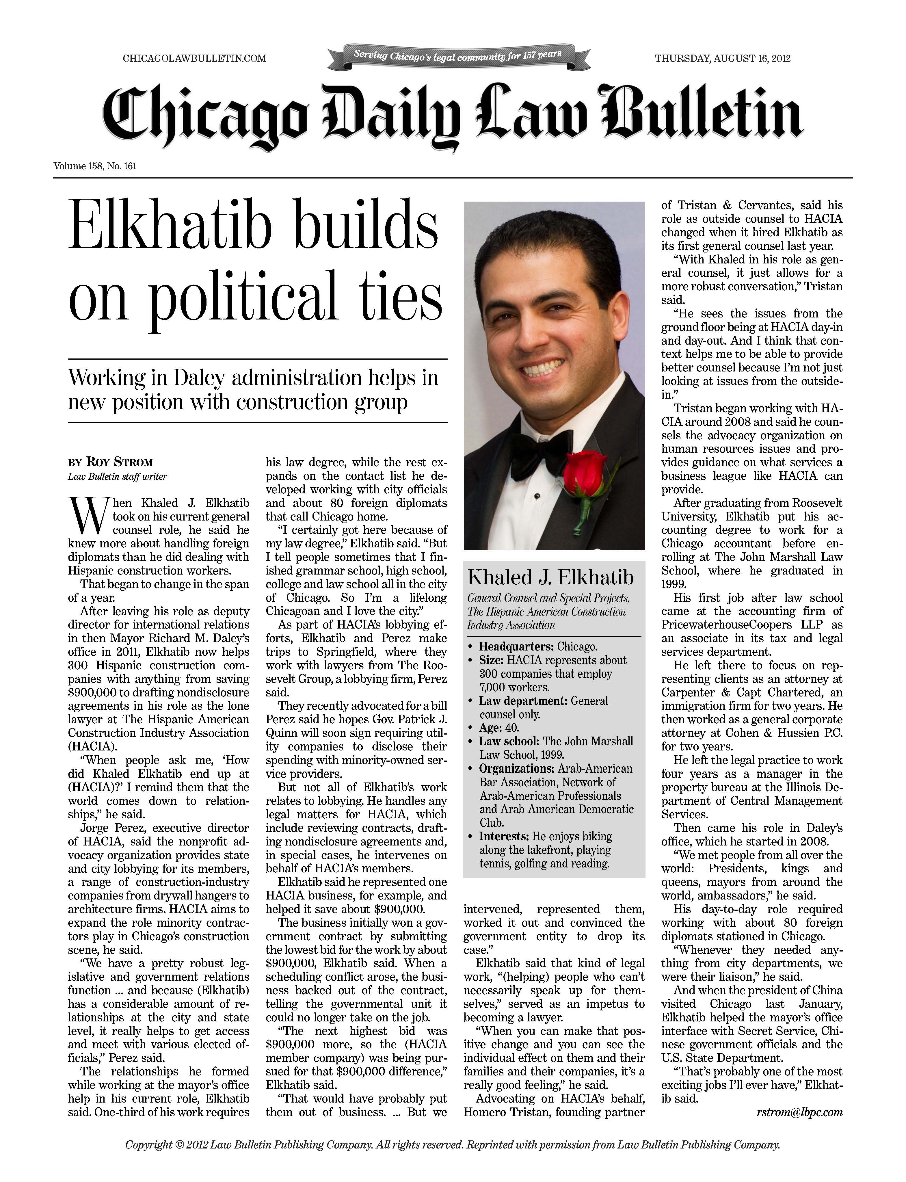 HACIA's General Counsel featured in Chicago Daily Law Bulletin HACIA